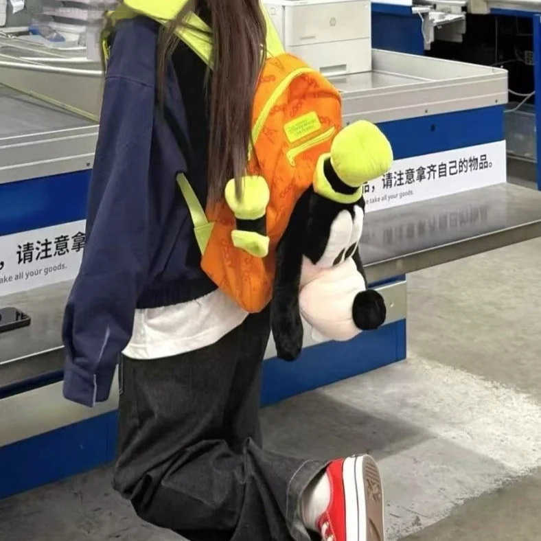 Disney New Cute Goofy Orange Backpack Pluto Wallet Gorgeous Storage Bag Anime Peripheral Fashion Birthday Gift For Children H251212