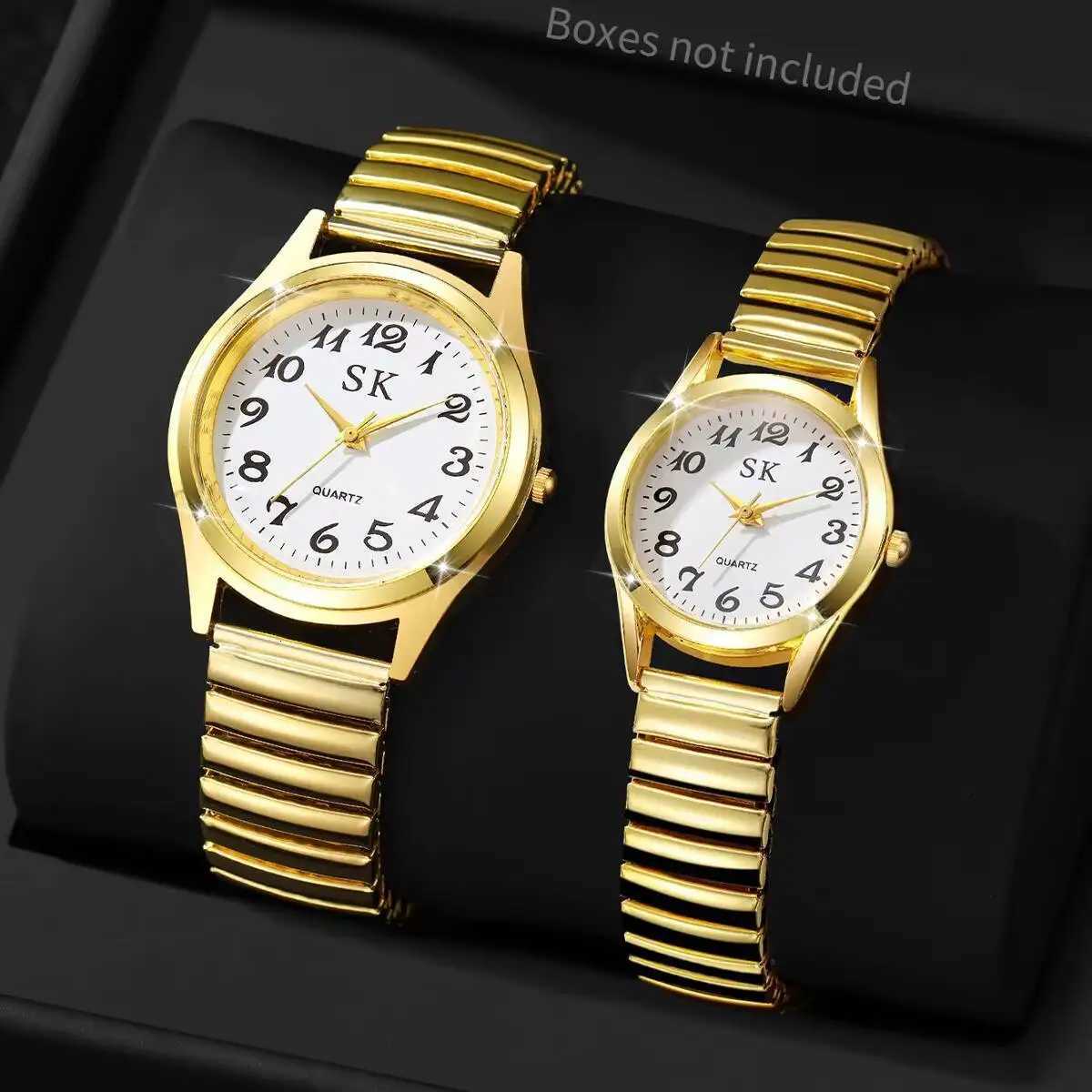 2PCS/Set Fashion Couple Watches Luxury Elastic Strap Women Watches Men Quartz Wristwatches Without Box Y251212