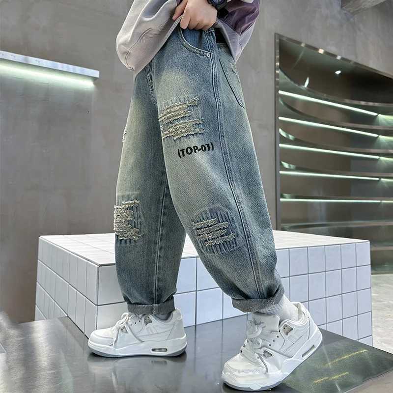 Autumn Boys Jeans New Children Loose Denim Pants Teenager Fashion Spring Baggy Trousers 2025 Kids Handsome Clothing 4-14YT251212