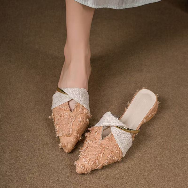 Slippers 2024 Women Mules Elegant Sandals Pumps Summer Female Shoes Low Heels New In Fashion Ladies Sandal Pointed Toe Slides shoes