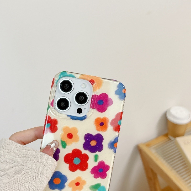 ins Colorful Flower Compatible with iPhone 17 Max Apple 16 Pro Phone Case IMD Fresh 15/14 New Model