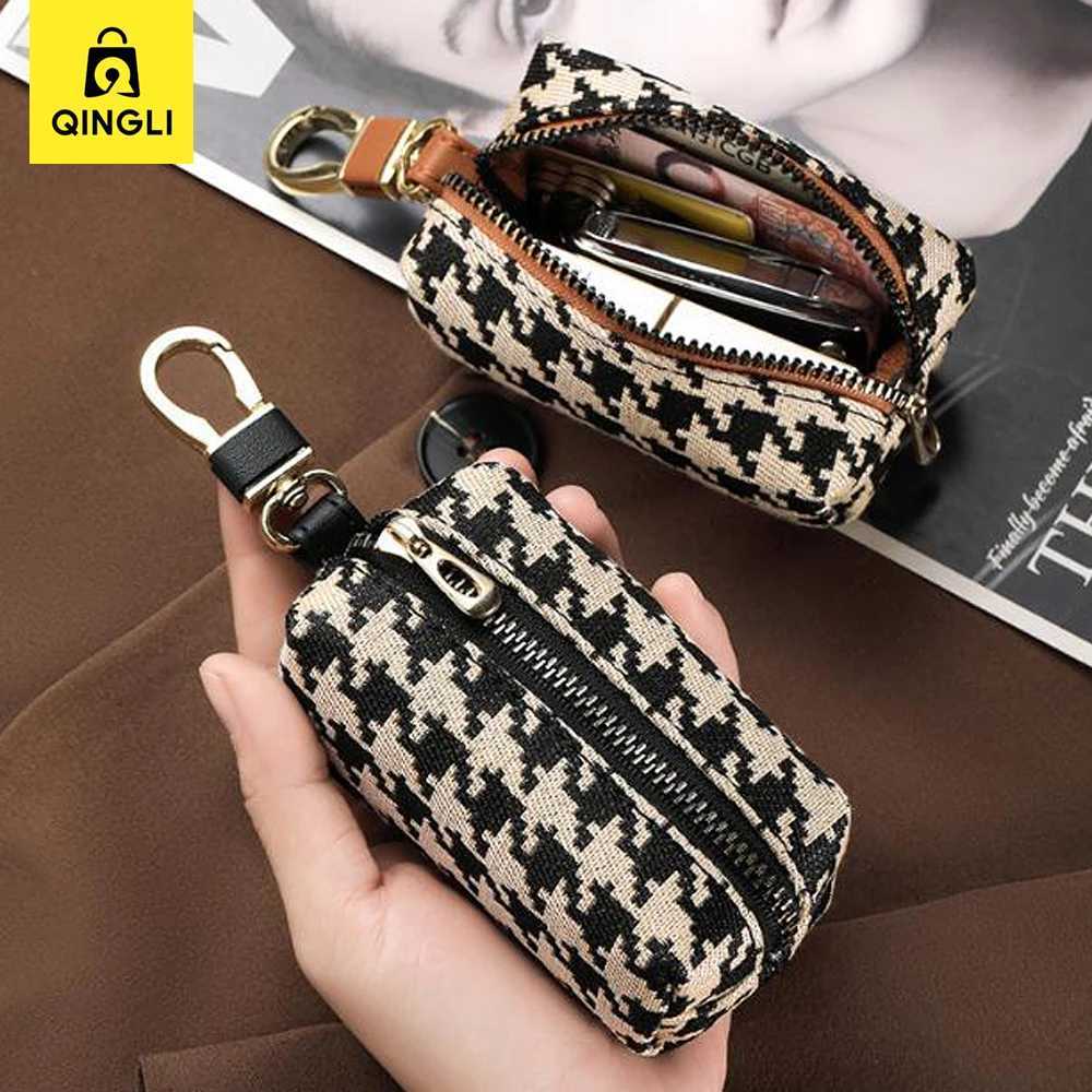 New Fi Houndstooth Key Bag for Wen Mtifunctial Card Bag Coin Purse Lipstick Earphe Car Key Storage Bag Key Wallet Y251213