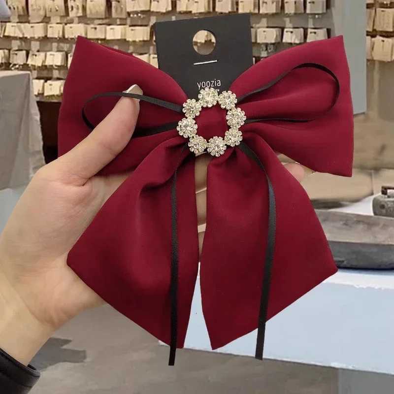 Korean Solid Color Fabric Bow Hair Clips Crystal Hair Bows Ponytail Clip Hairpin Barrettes Headwear Hair Accessories for Women Y251213
