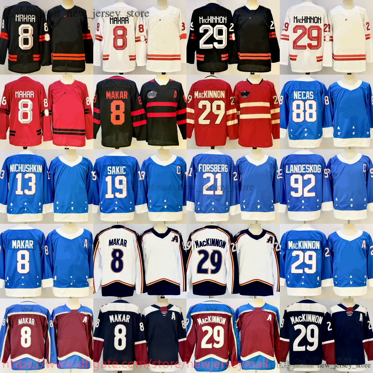 2026 New Ice Hockey 29 Nathan MacKinnon Jersey Embroidery 8 Cale Makar 88 Martin Necas 92 Gabriel Landeskog 13 Valeri Nichushkin 19 Joe Sakic 21 Peter Forsberg Jerseys