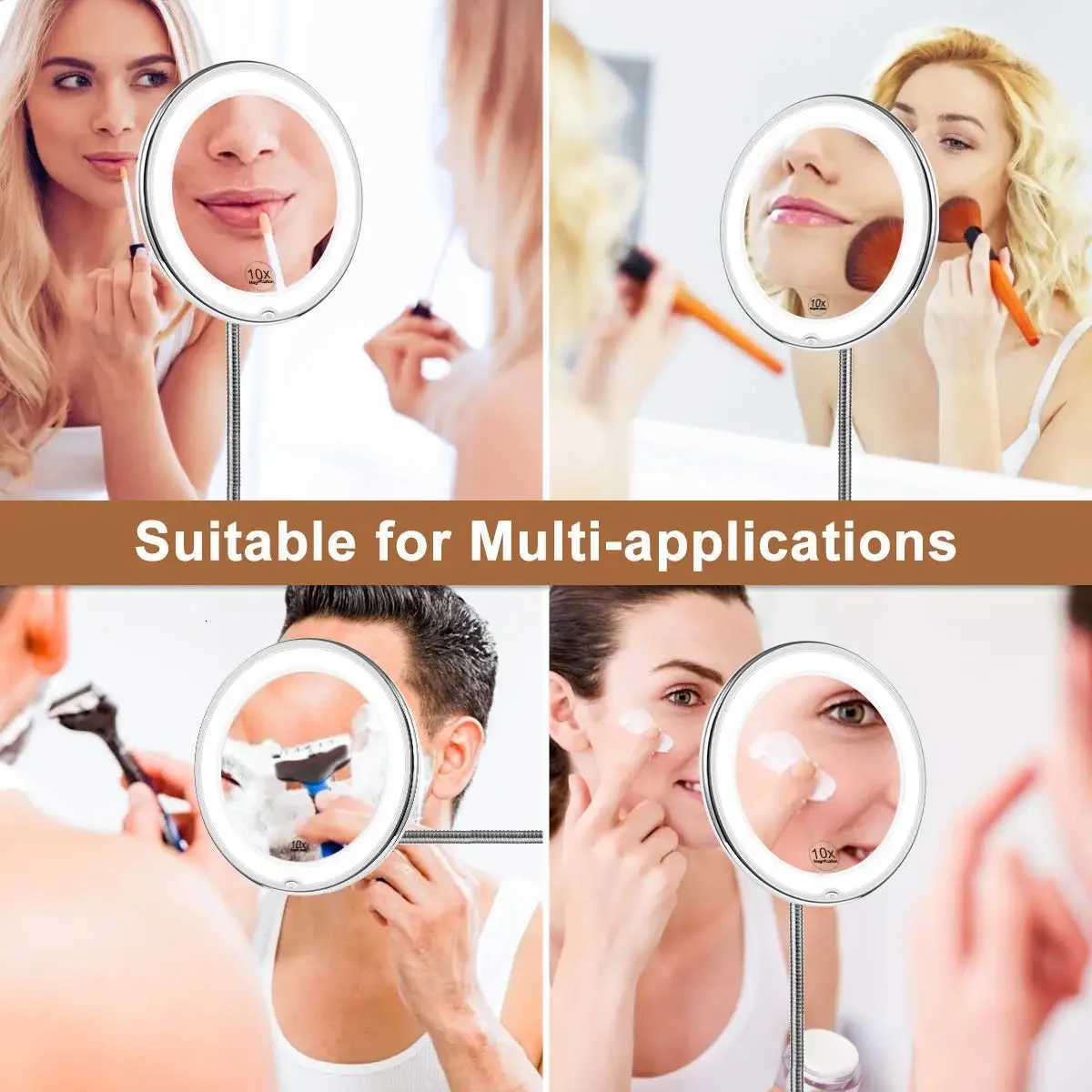 Rotatable10x Magnifying Vanity Mirror with LED Lighted Bathroom Makeup Mirror Lighting Dressing Makeup Lamp Bottom SuckerT251213
