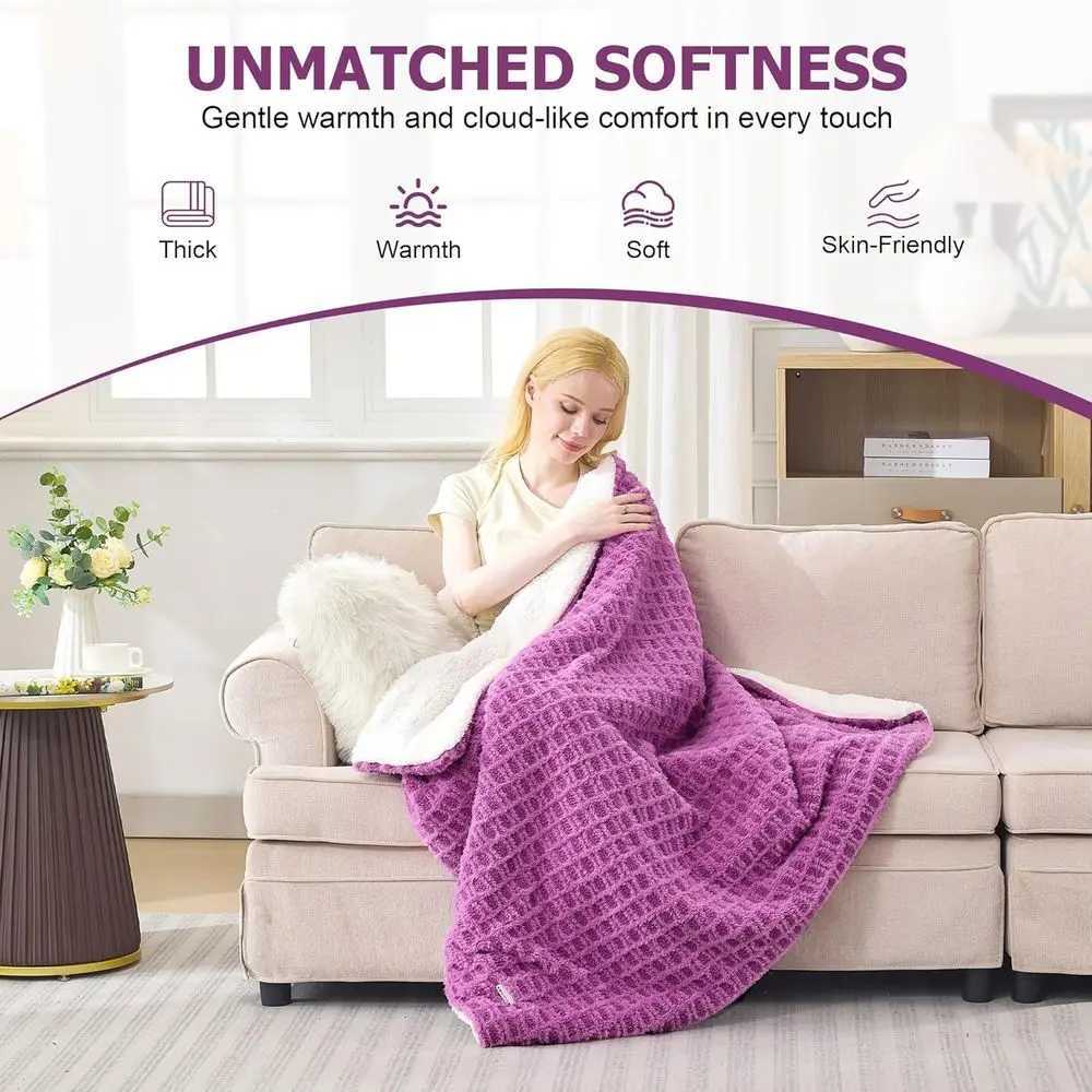 Purple Electric Heated Blanket with 6 Heat Levels 10 Timer Options Ultra-Soft Faux Fur Machine Washable Ideal Gift 62x84 Y251212