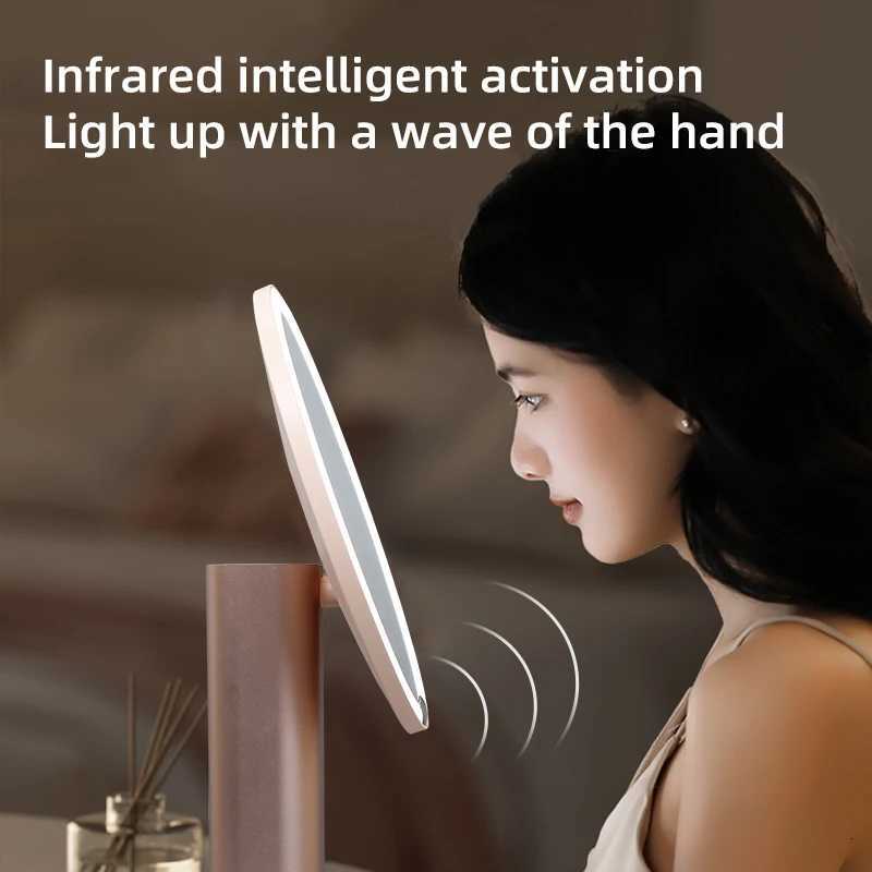 Desktop makeup mirror with LED light three-color adjustable home desktop makeup mirror HD smart makeup fill lightT251213