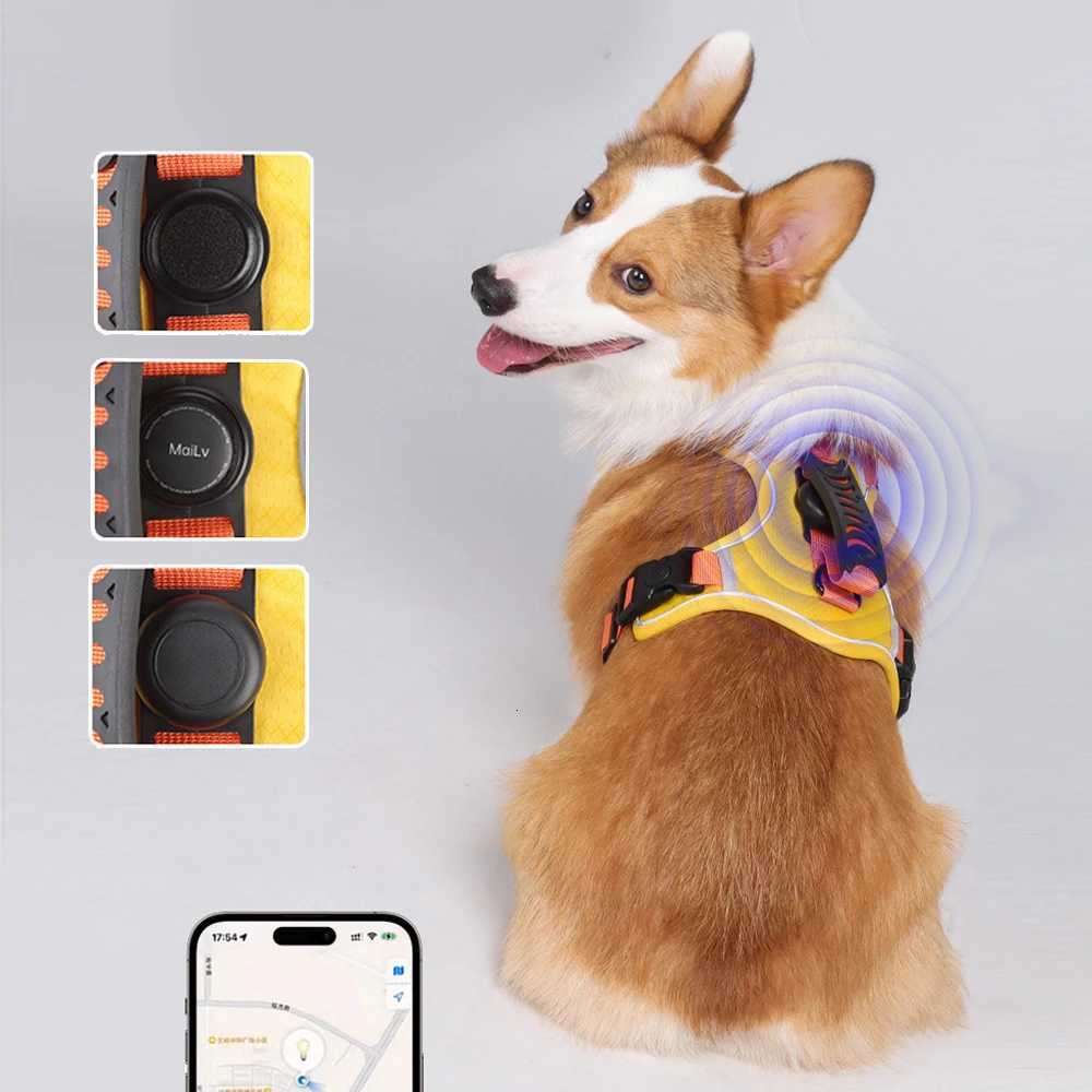 Reflective Dog Harness with Airtag Holder Escape Proof Anti Lost Pet Vest Highly Visible Adjustable Safety GPS tracking M251213
