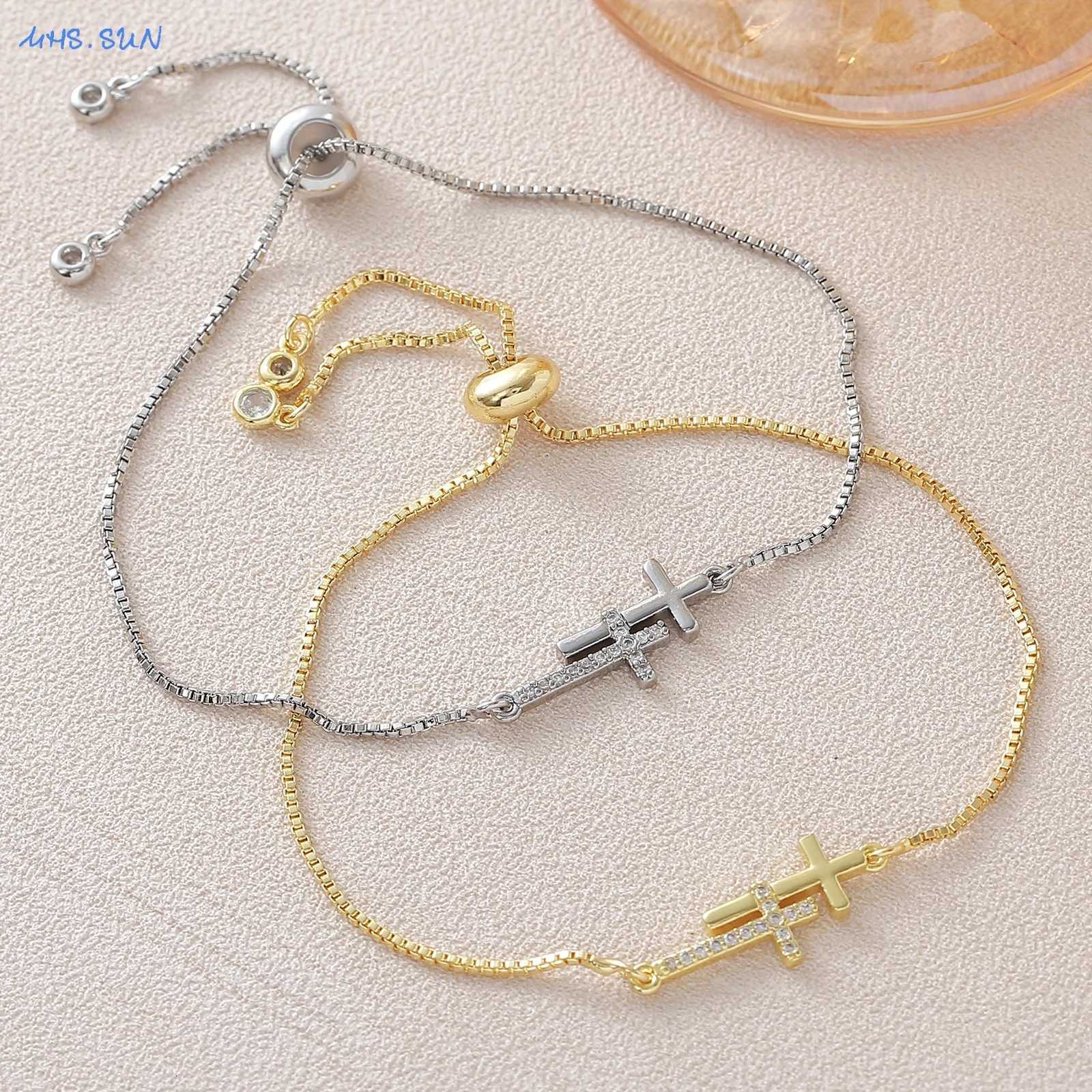MHSSUN Gold/Silver Color Double Cross Chain s Classic Cubic Zircon Daily Party Jewelry Adjustable For Women Men M251213