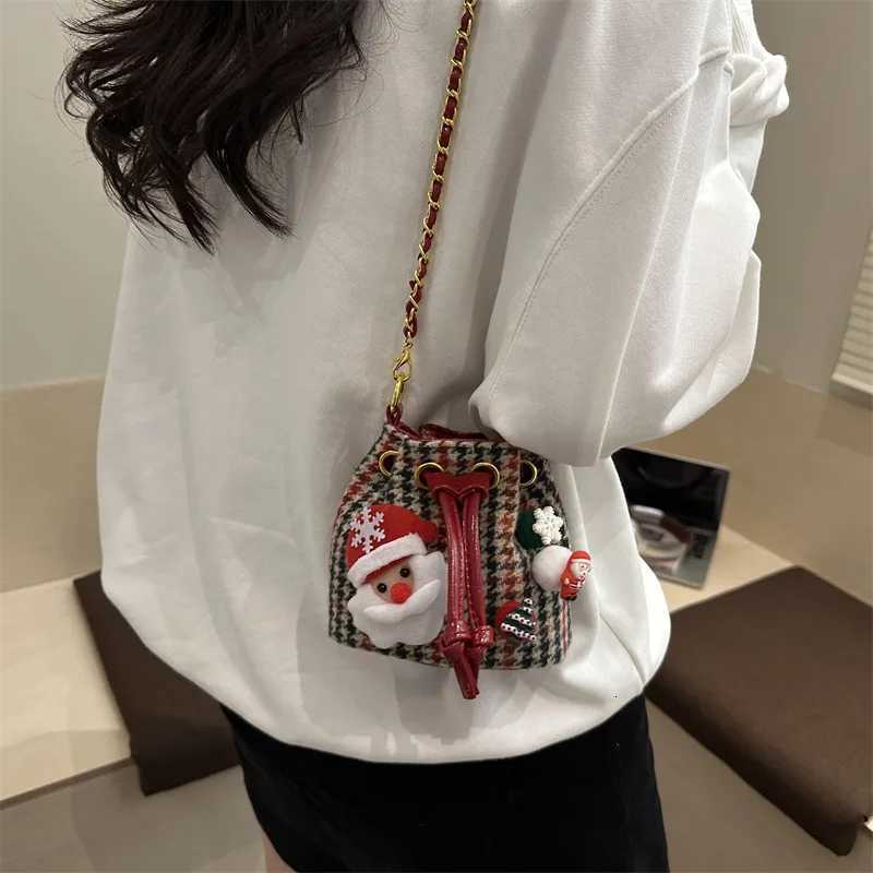 Christmas girls tweed check crossbody bagRetro high-end designfashionable versatile for wintercute stylish for little ladiesT251213