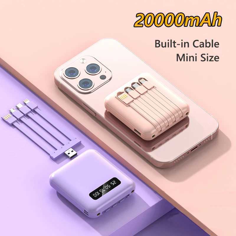 20000mAh Power Bank With Cable LED Digital Portable External Battery Pack for iPhone 16 15 Mini Powerbank H251213