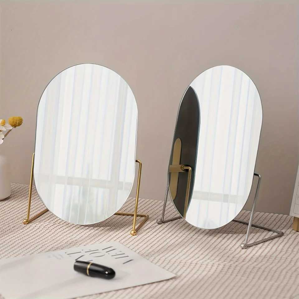 1pc Modern Style Desktop Dressing Mirror Swivel Vanity Mirror Standing Cosmetic Mirror Oval Makeup Mirror For Counter BedT251213