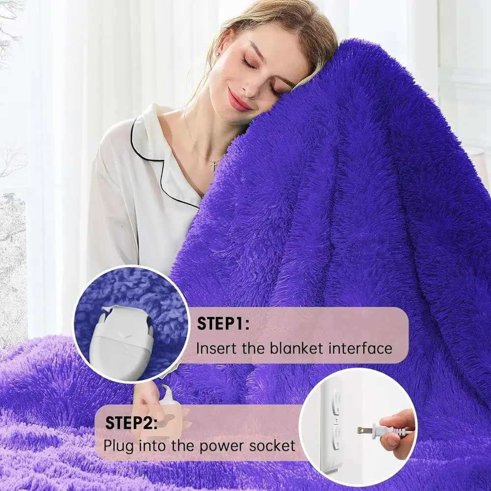 Twin Size Heated Blanket for Women Grandmas - Faux Fur 10 Heat 5 Timer Settings Quick Warm 62x84 Sunset Purple Y251212