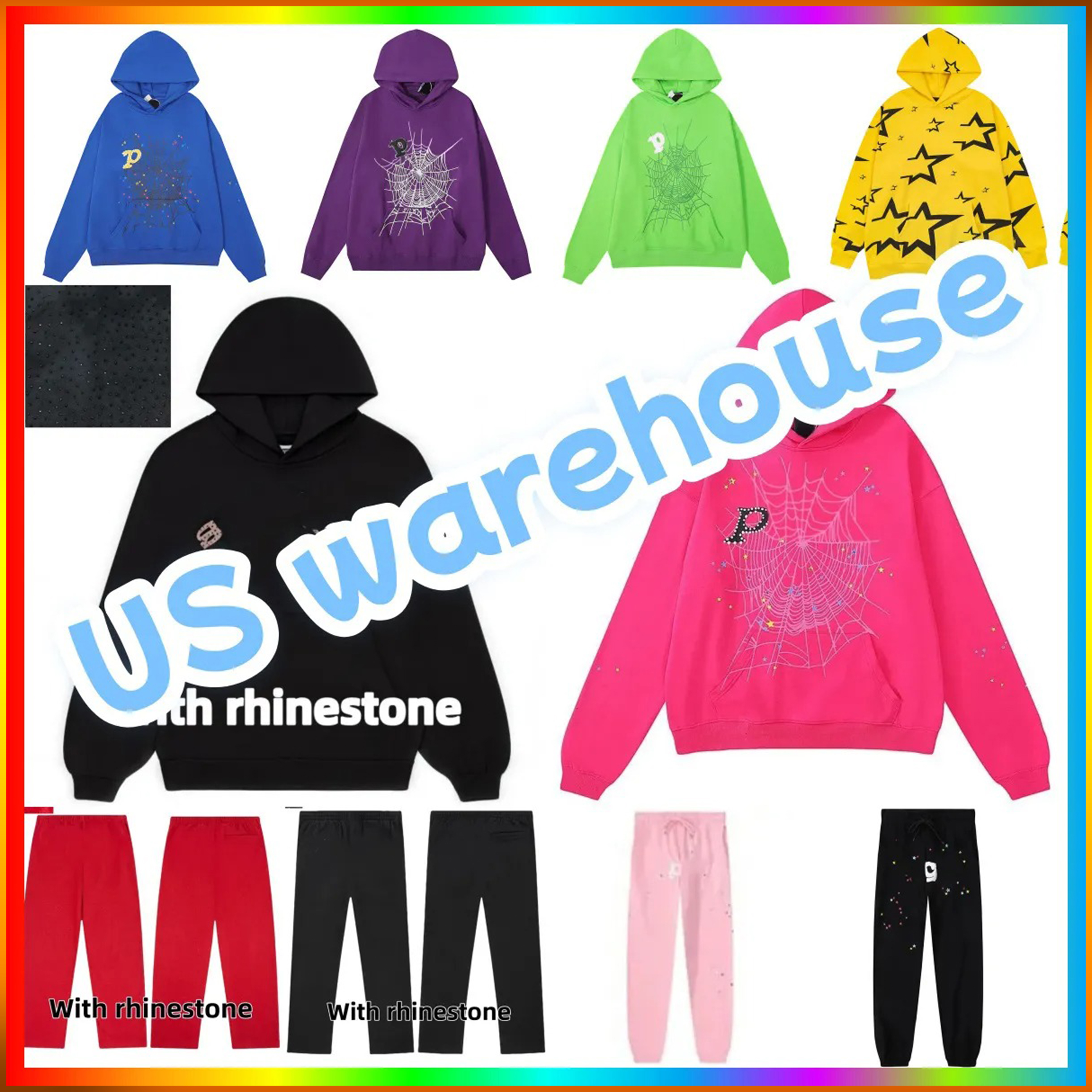 5A mens designer hoodie spider hoodie Fashion Pullover High Quality Sweatshirts Street Young Thug essential Hip-hop Clothing puff print spider hoody tracksuit Set