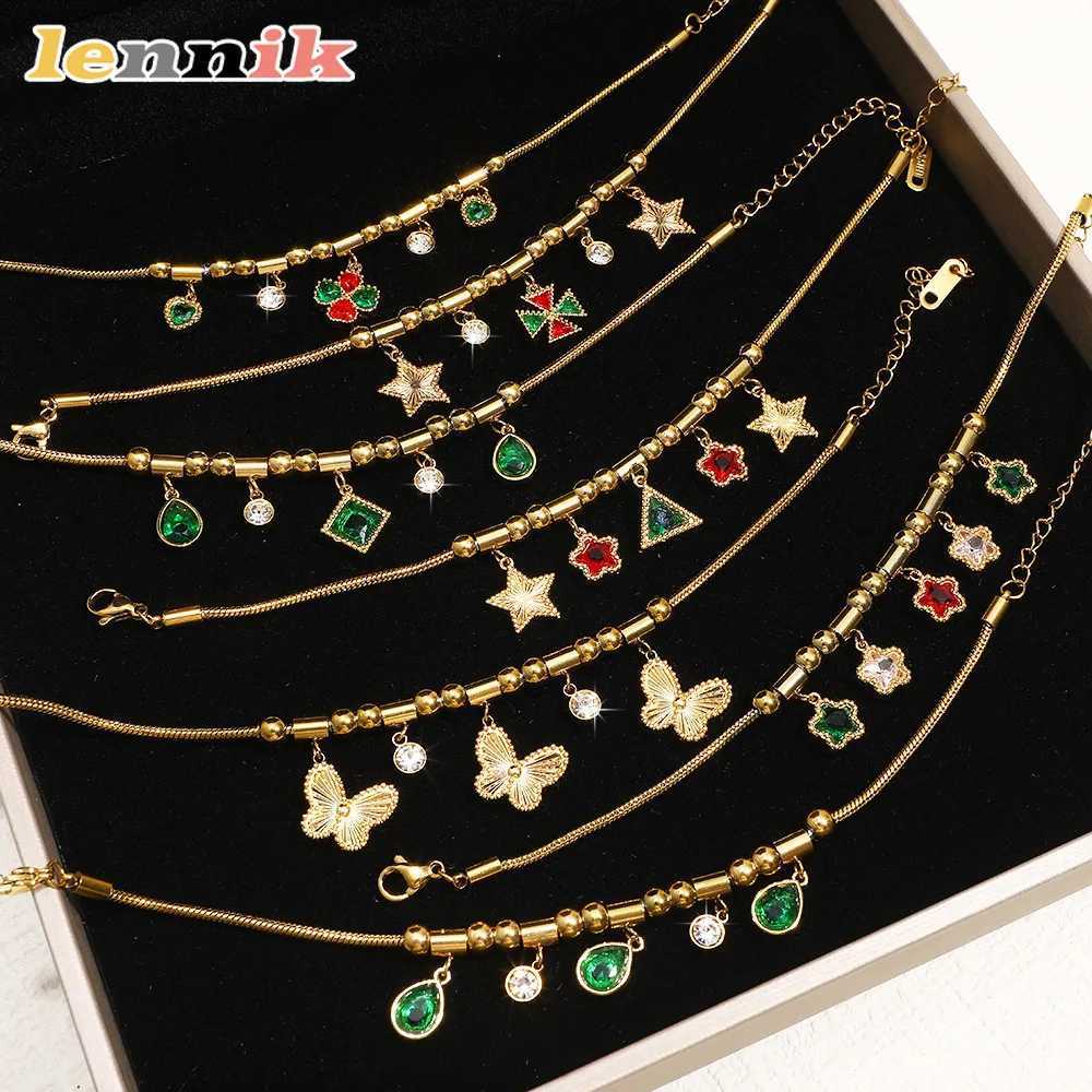 LENNIK Star Flower Stainless Steel Beaded Womens Emerald Zircon Daily/Work Eye-Catching Perfect GiftLimited Offer M251213