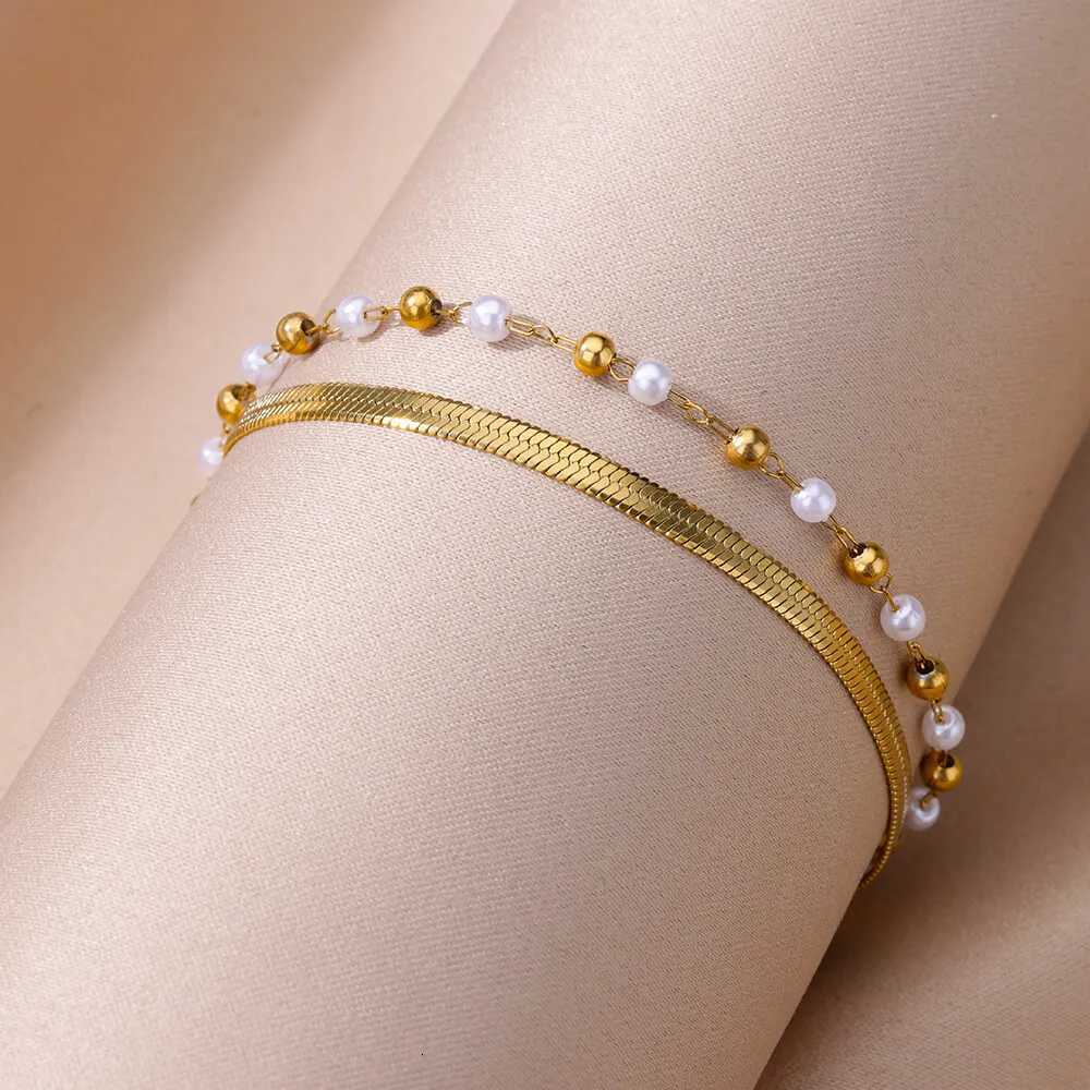Imitation Pearls Anklets for Women Boho Stainless Steel Anklet Summer Leg Chain Beach Accessories Jewelry M251213