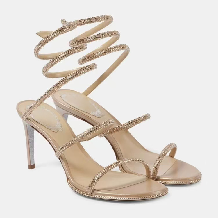 Luxury Rhinestone Stiletto Heel sandals Summer Bling Snake Strass Designer high heels wrap around ankle strap women's business Party Evening Shoes size 34-43 with box
