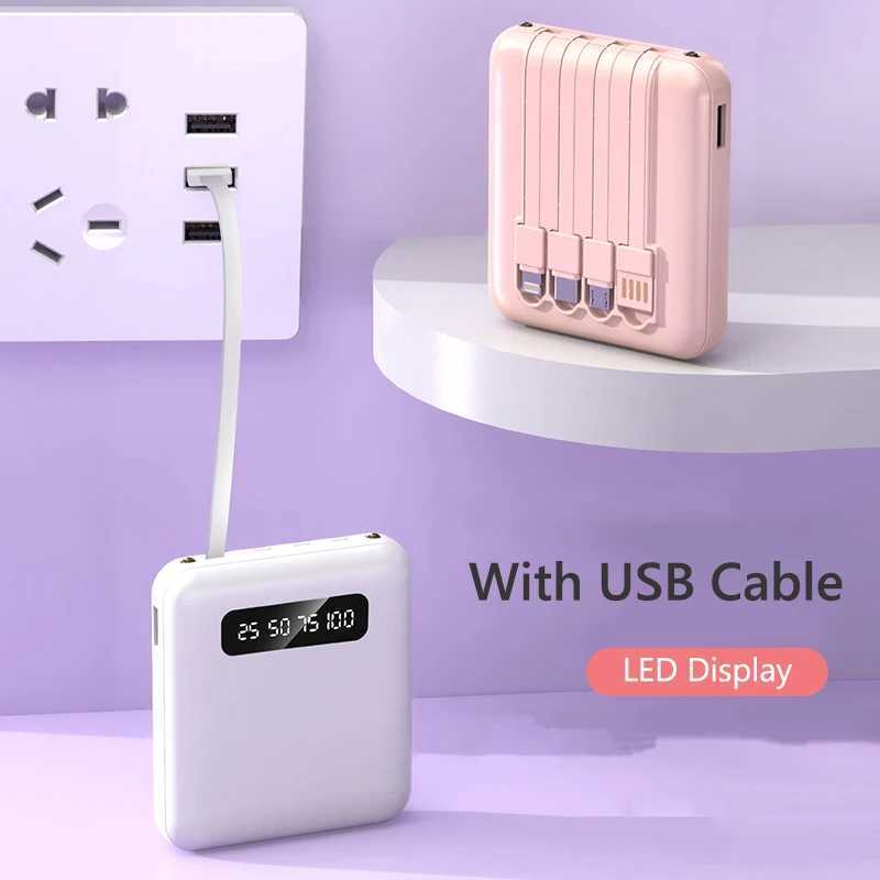 20000mAh Power Bank With Cable LED Digital Portable External Battery Pack for iPhone 16 15 Mini Powerbank H251213