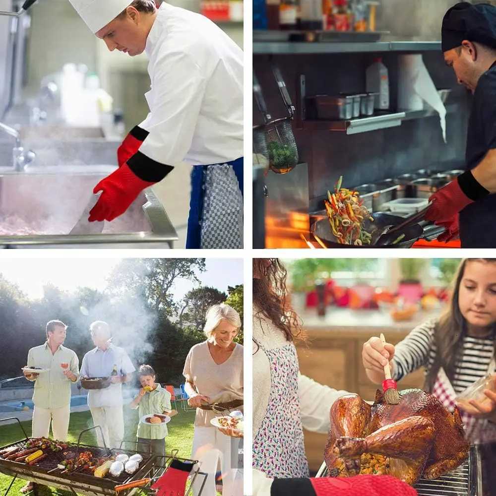 Long Thick Silicone Gloves Heat-resistant Non-slip Microwave Oven Mitts Kitchen BBQ Baking Cooking Canvas ing Oven Gloves H251212