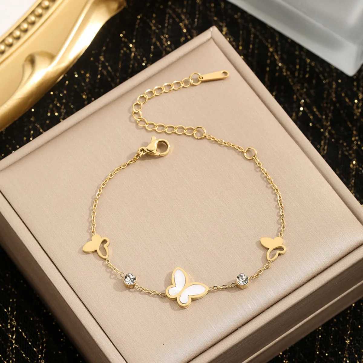 Luxury Gold Color Butterfly - Stainless Steel Jewelry for Women Hypoallergenic Gift Party Zircon Bangles Accessories M251213