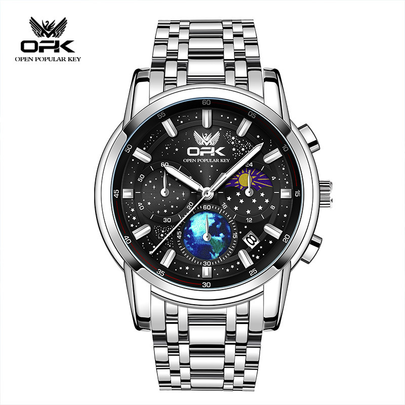 OPK Designer Men's Watches Are Fashionable, Versatile, Waterproof, Outdoor Sports Wristwatches, Chronographs, Moon Phase, Luminous Quartz Men