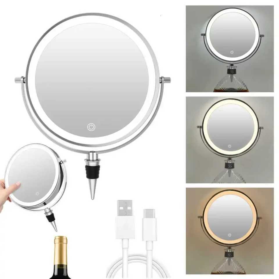 Chrome Wine Bottle Mirror 360Rotating10x Magnifying Makeup Mirror Adjustable Dimming Vanity Cosmetic Mirrors with LightT251213