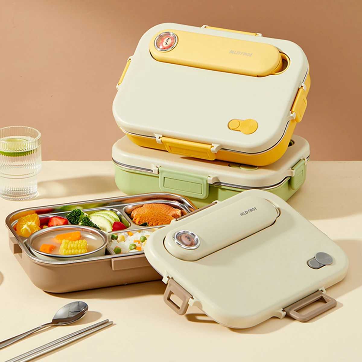 WORTHBUY 1500ML 304 Stainless Steel Divided Lunch Box With Bowl Cutlery Microwave Students Portable Large Capacity Bento Box H251213