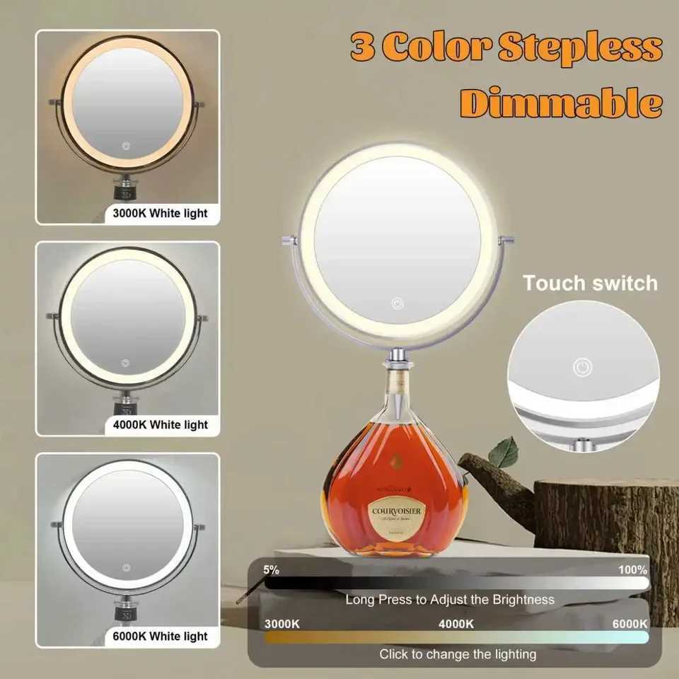 Chrome Wine Bottle Mirror 360Rotating10x Magnifying Makeup Mirror Adjustable Dimming Vanity Cosmetic Mirrors with LightT251213