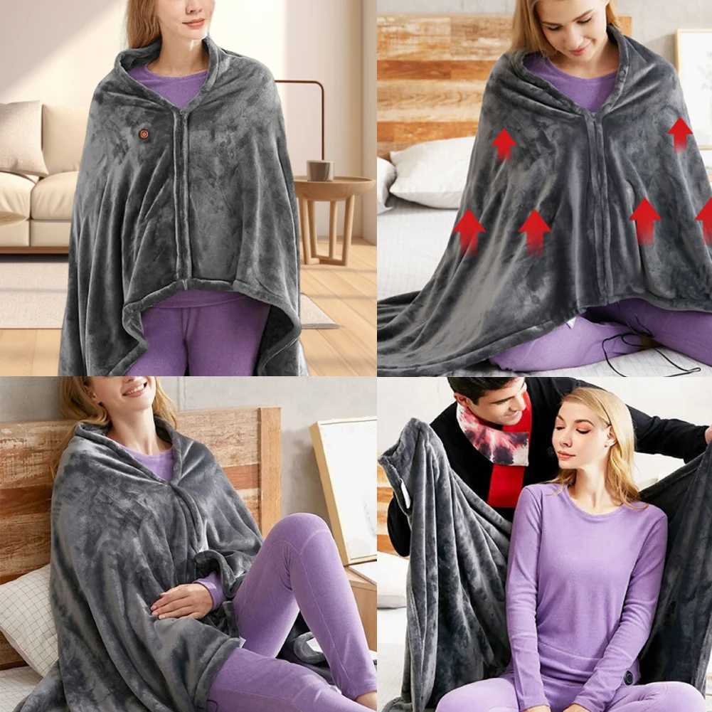 1/2PCS USB Electric Heated Blanket 3 Heating Levels Fleece Heated Blanket Wearable Heated Blanket Cape for Household and Office Y251212