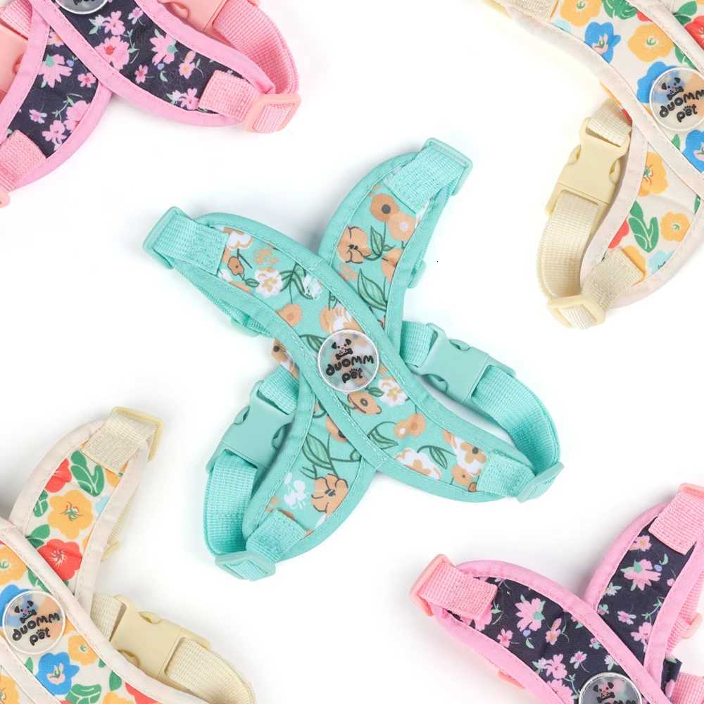Small Dog Walking Harness Leash Schnauzer Pet X-Shaped Breathable Floral Escape-Proof Soft Lead Bichon Frise Dog Harness M251213