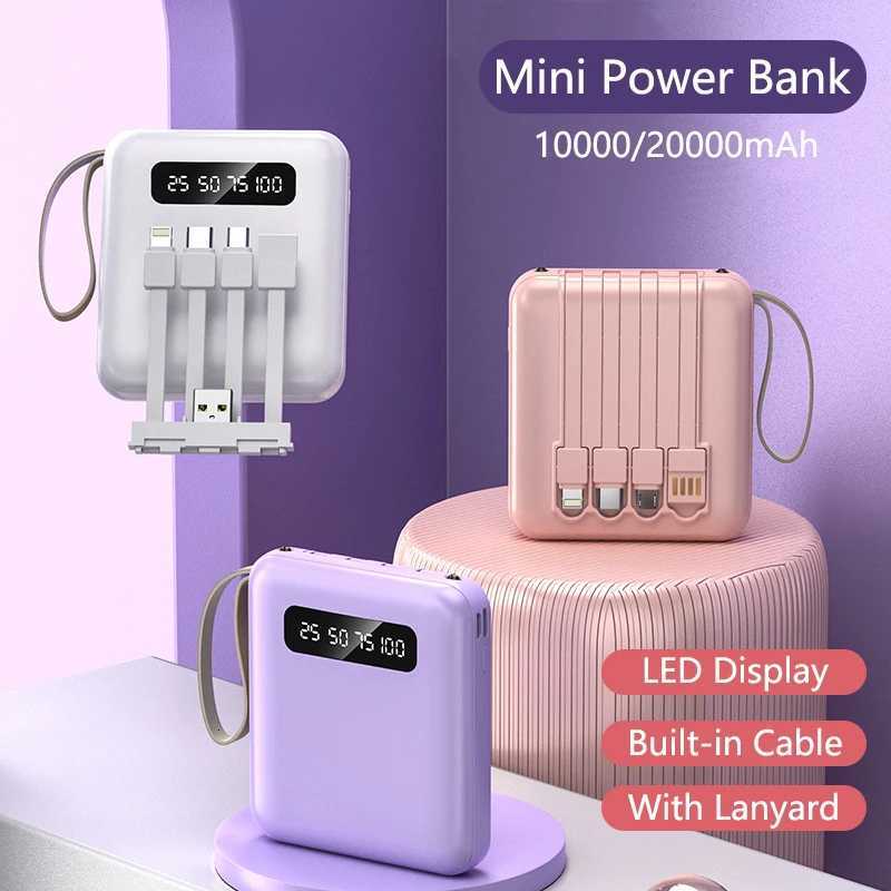 20000mAh Power Bank Fast Charge Mini Mobile External Battery Charger for iPhone 15 Powerbank with 4 Cable H251213