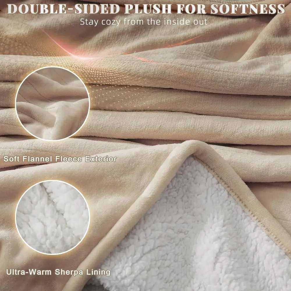 Wearable Electric Blanket with Foot Sleeve Pockets 10-Setting Heated Flannel Sherpa Throw Auto-Off 50x70 Beige Y251212