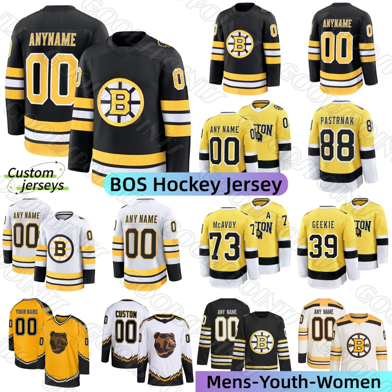 #88 David Pastrnak Jersey #18 Pavel Zacha Charlie McAvoy BostonS Bruins Jersey Lindholm Morgan Geekie Swayman Hockey Jerseys 100th anniversary Stadium Series jersey