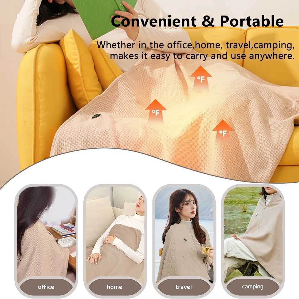 Heated Blanket USB Wearable Electric Blanket Portable Warmer Blanket for Shoulder Rechargeable Heating Shawl with 3 Tem Setting Y251212
