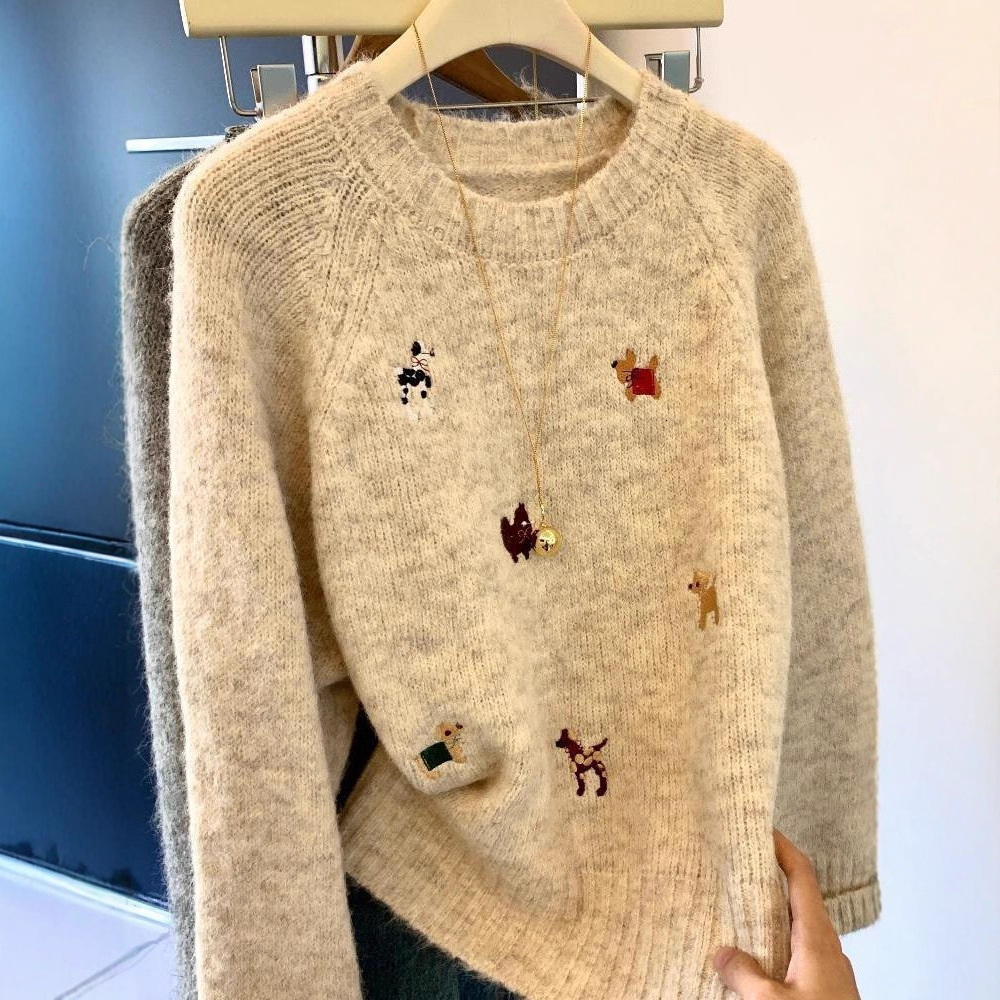 Letters Embroidery Pullover Sweater Spring/Summer Womens Round Neck Long Sleeve Knitted Jumper Womens Casual Design Top 240923