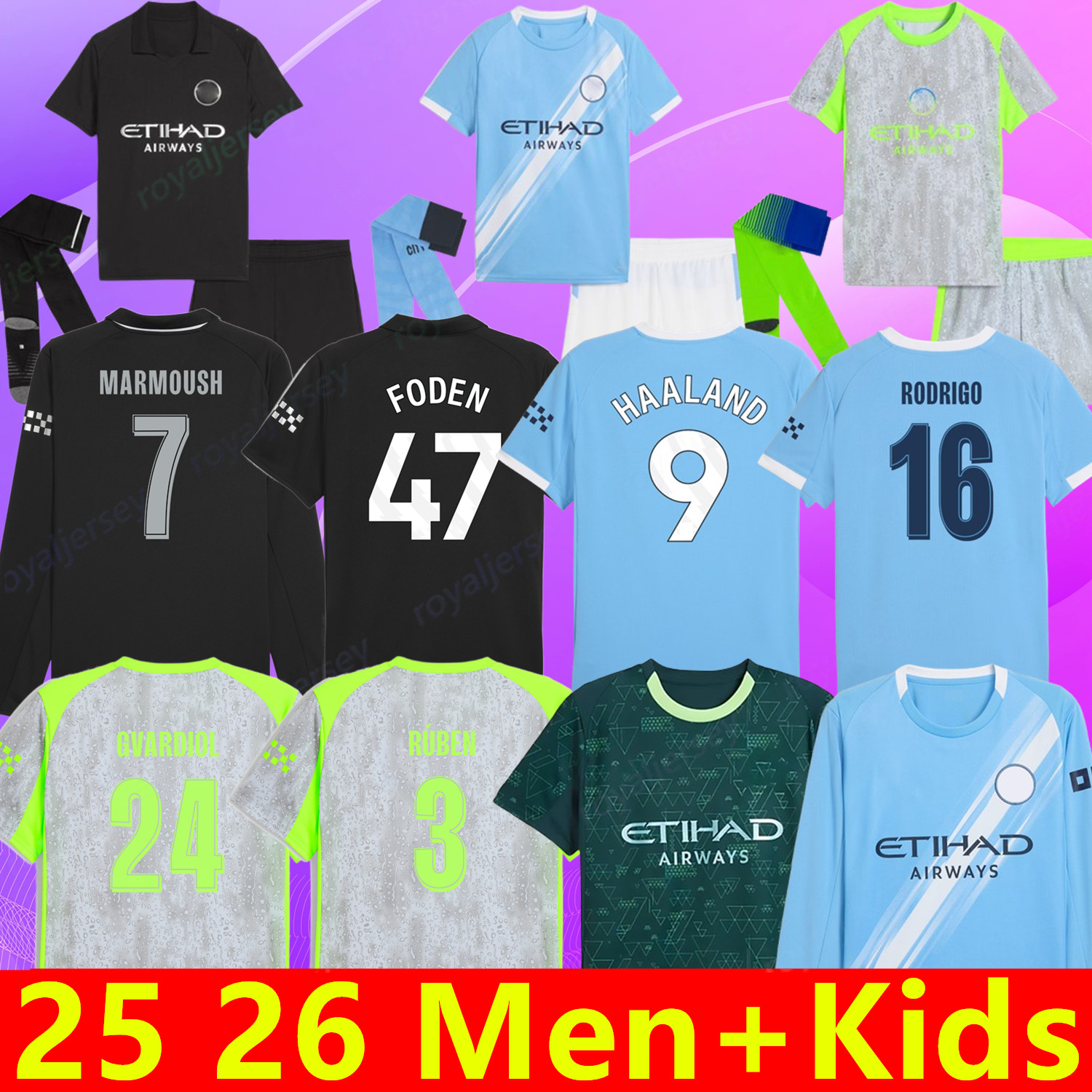 man city 2025 2026 HAALAND soccer jerseys RODRIGO FODEN MARMOUSH DOKU MARMOUSH SAVINHO KOVACIC GVARDIOL home away REIJNDERS RUBEN 25 26 football shirt men kids kits