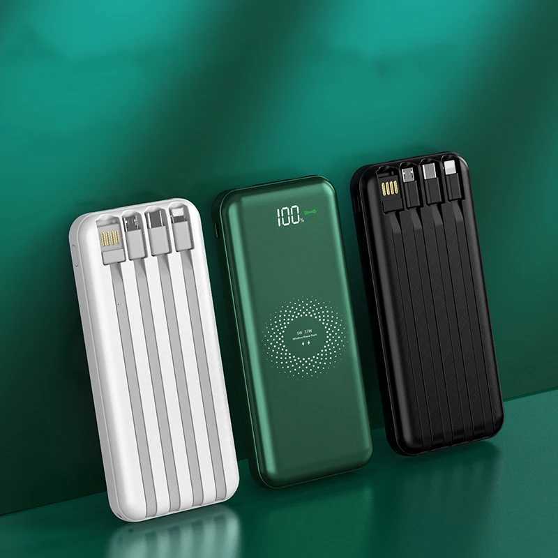 20000mAh Wireless Power Bank Built in Cable Portable Fast Charging Powerbank for iPhone 15 X S24 Poverbank H251213