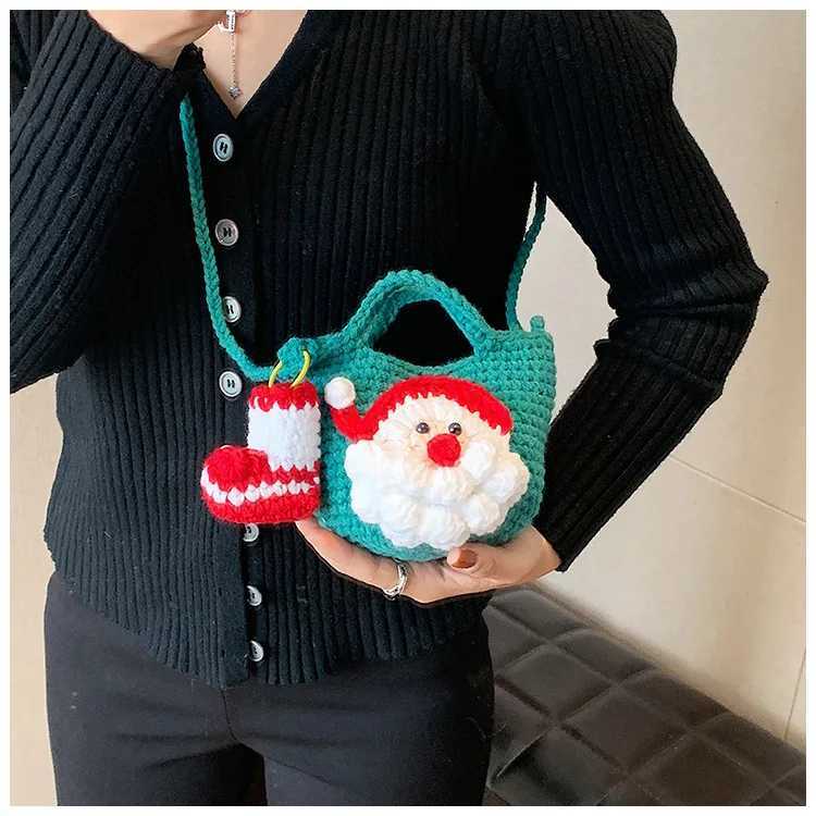 2025 Winter New Christmas Knitted Mini Shoulder Bag for Women Cute Color Block Crossbody Bags Coin Purse Shoulder BagsT251213
