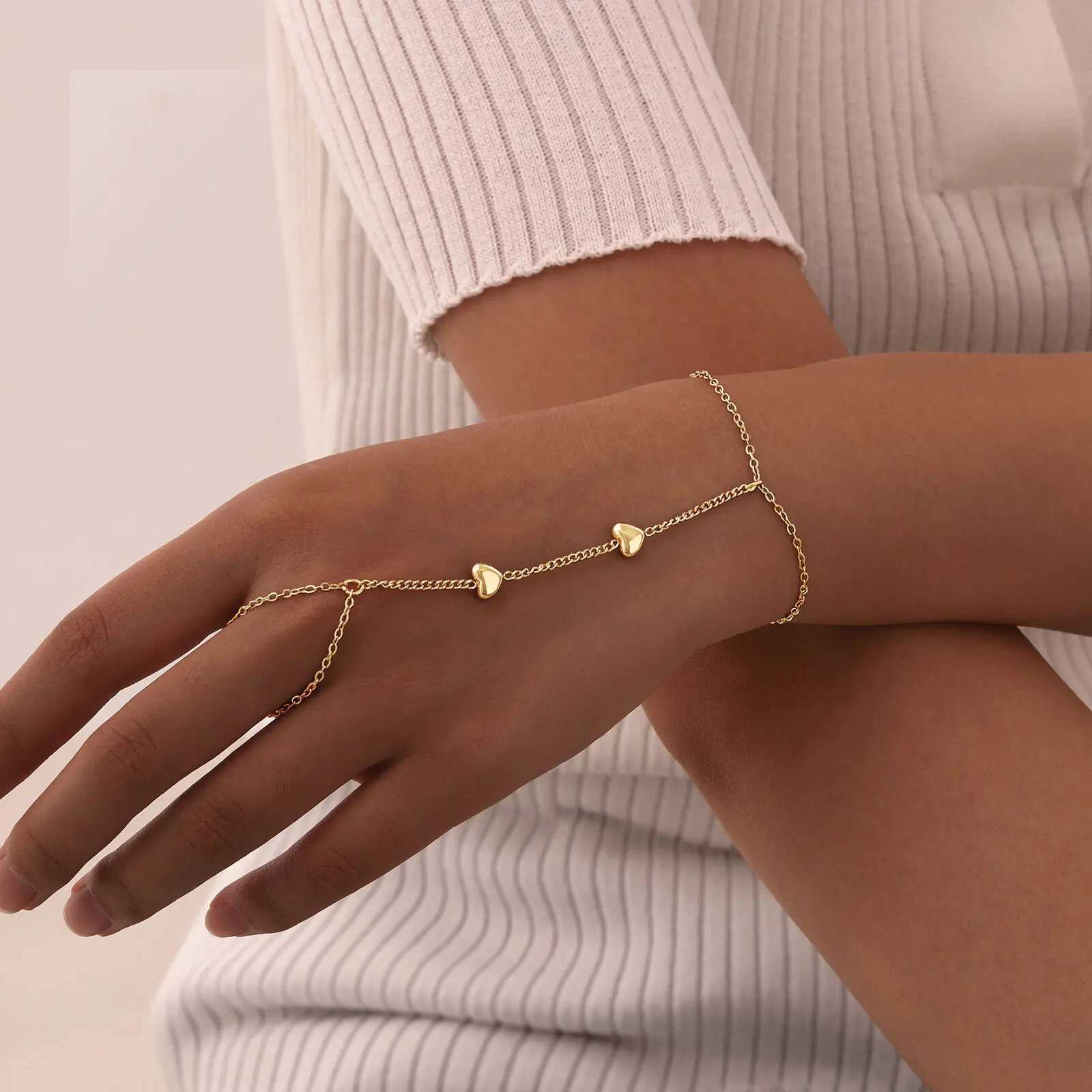 Vnox Stainless Steel Beads Link Chain Finger s For Women New Fashion Finger Hand Chain Jewelry Gifts M251213