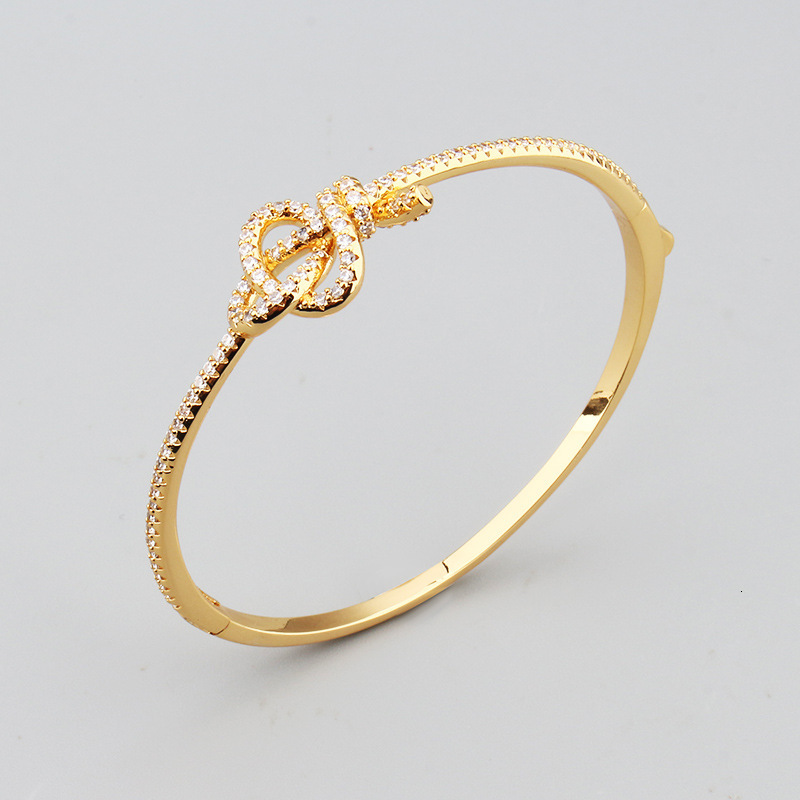 Simple Creative Knot Bow Bracelet Ring Set Elegant Unisex Copper Gold-Plated Micro-Inlaid Zircon Jewelry