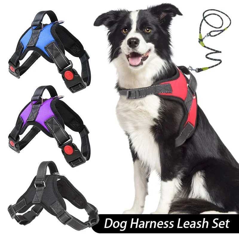 Dog Harness And Leash Set No Pull Adjustable Comfortable with Easy Control Handle Outdoor Running Walking Hand Free Lead Leash M251213