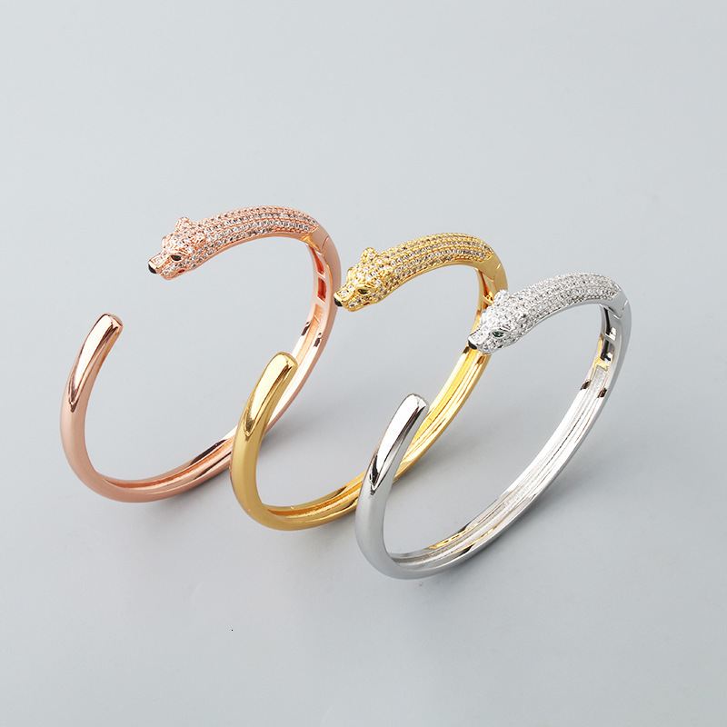 New Leopard Simple Micro Pave Zircon Green Eye Bracelet Ring Set Unisex Casual Personality Jewelry