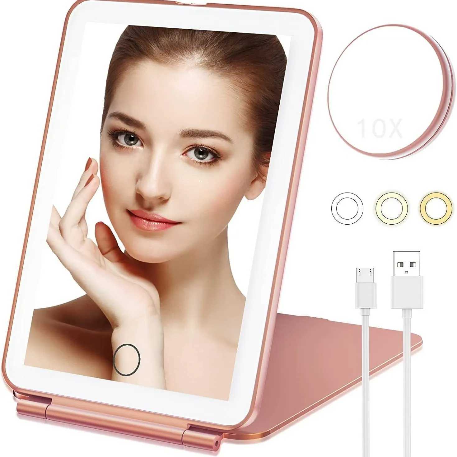 Makeup Mirror with 10X 3 Color Lights Magnifying 72 LED Lights Vanity Mirror Travel Mirror Compact Cosmetic Foldable MirrorT251213