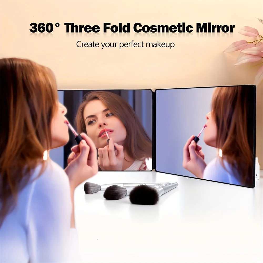 360-Degree Viewing Angle Hair Cutting Mirror 3-Way Self Haircut Mirror with Clear Anti-Fog HD Glass USB RechargeableT251213