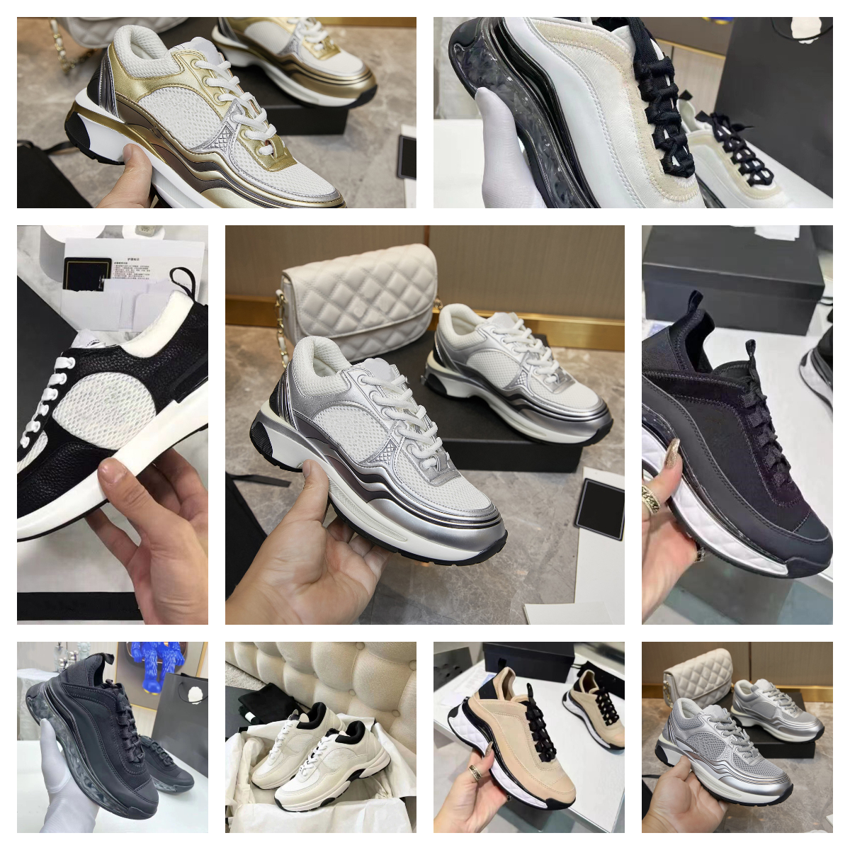 sneakers cc trainer designer women white womens luxury high quality shoes designer famous Reflective flats Trainers Silver Mesh Calfskin Nylon schuhe with box 35-46