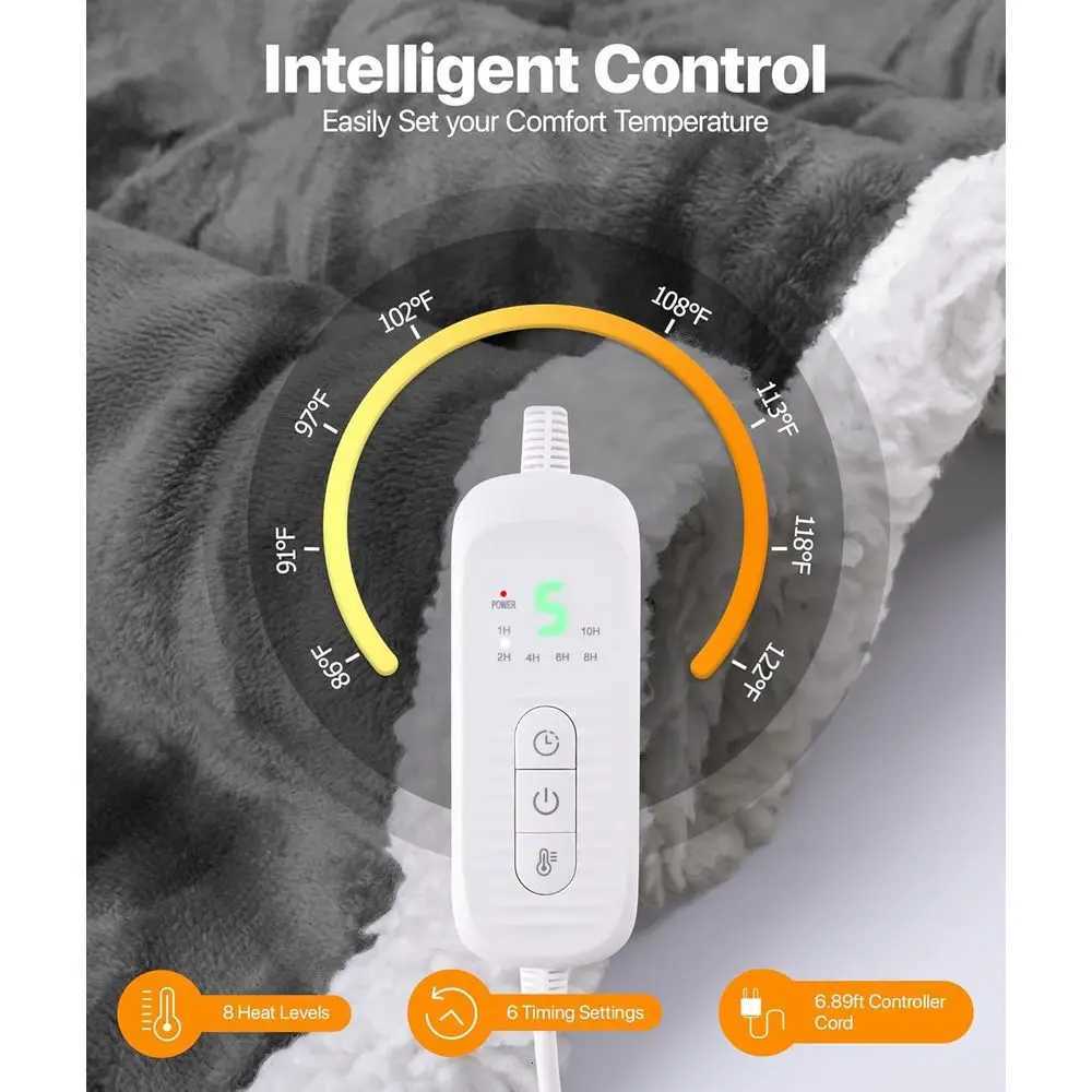 Wearable Electric Blanket with Foot Pockets and Sleeves 8 Heat Levels Timer for Women 50x60 Flannel Sherpa Robe Y251212