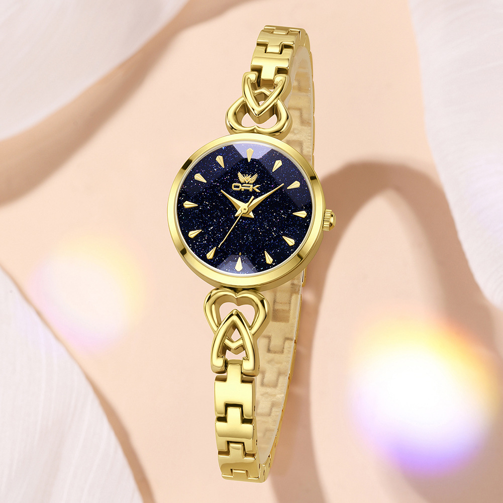 OPK Designer Ladies' Watch, Starlight Dial Bracelet Quartz Watch, Fashionable Compact Heart, Waterproof, Simple Ladies' Watch