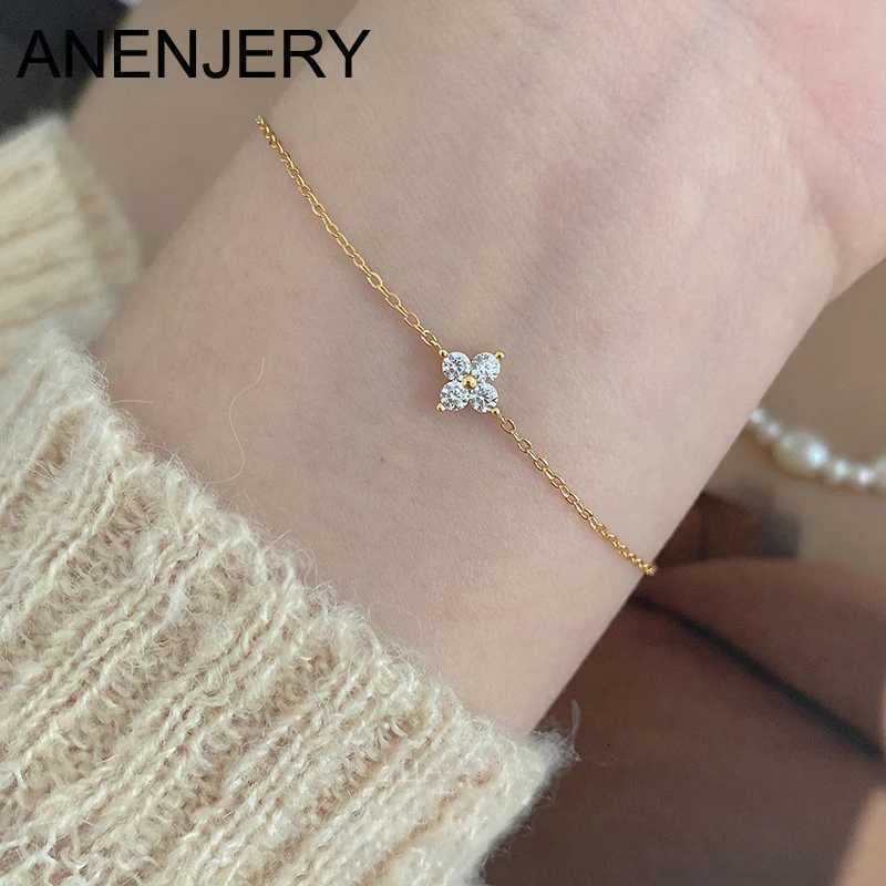 ANENJERY Zircon Four Flower Chain for Women Niche Simple Desgin Party Jewelry Accessories M251213