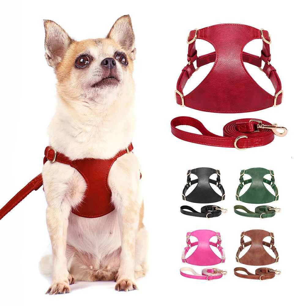 PU Leather Dog Harness Leash Set Durable Puppy Dog Harnesses Soft Pet Vest With Walking Lead For Small Medium Dogs Chihuahua Pug M251213