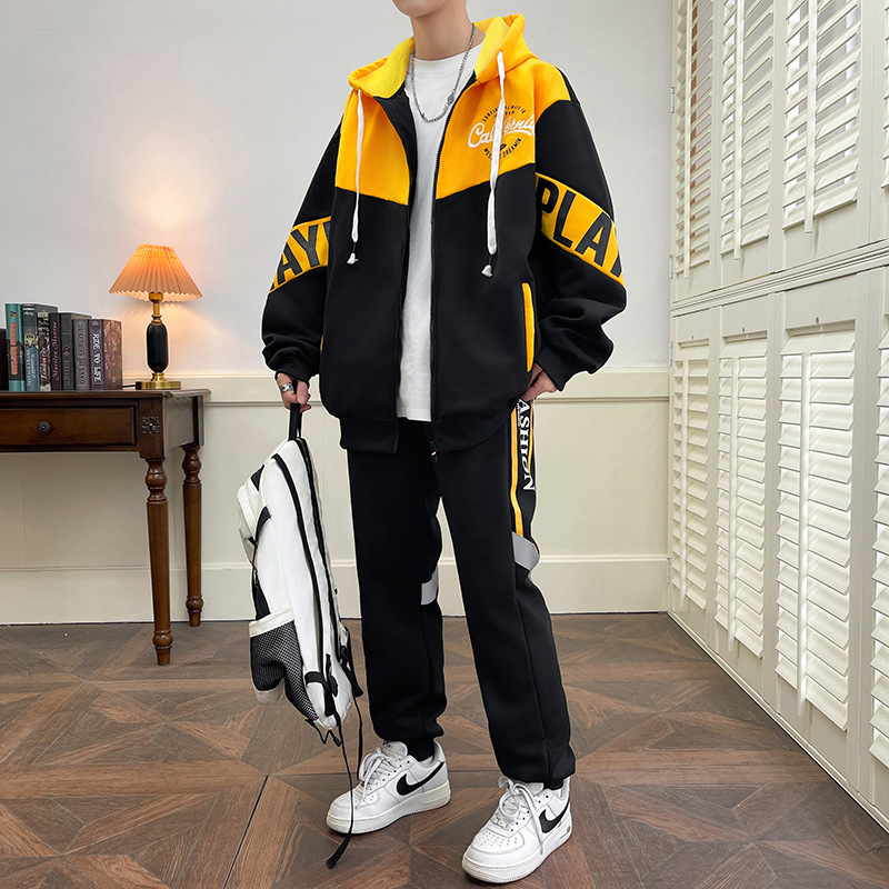 Trendy Brand Handsome Zip-Up Hoodie Tracksuit for Teen Boys: New Spring & Autumn 2-Piece Set, Sporty & Casual